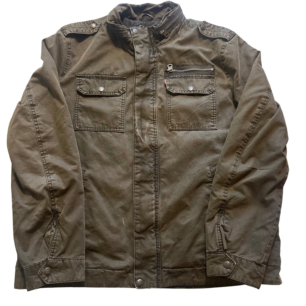 Levi's Field Jacket Mens 2XL Olive Green Zip Military Utility Outdoor Rugged